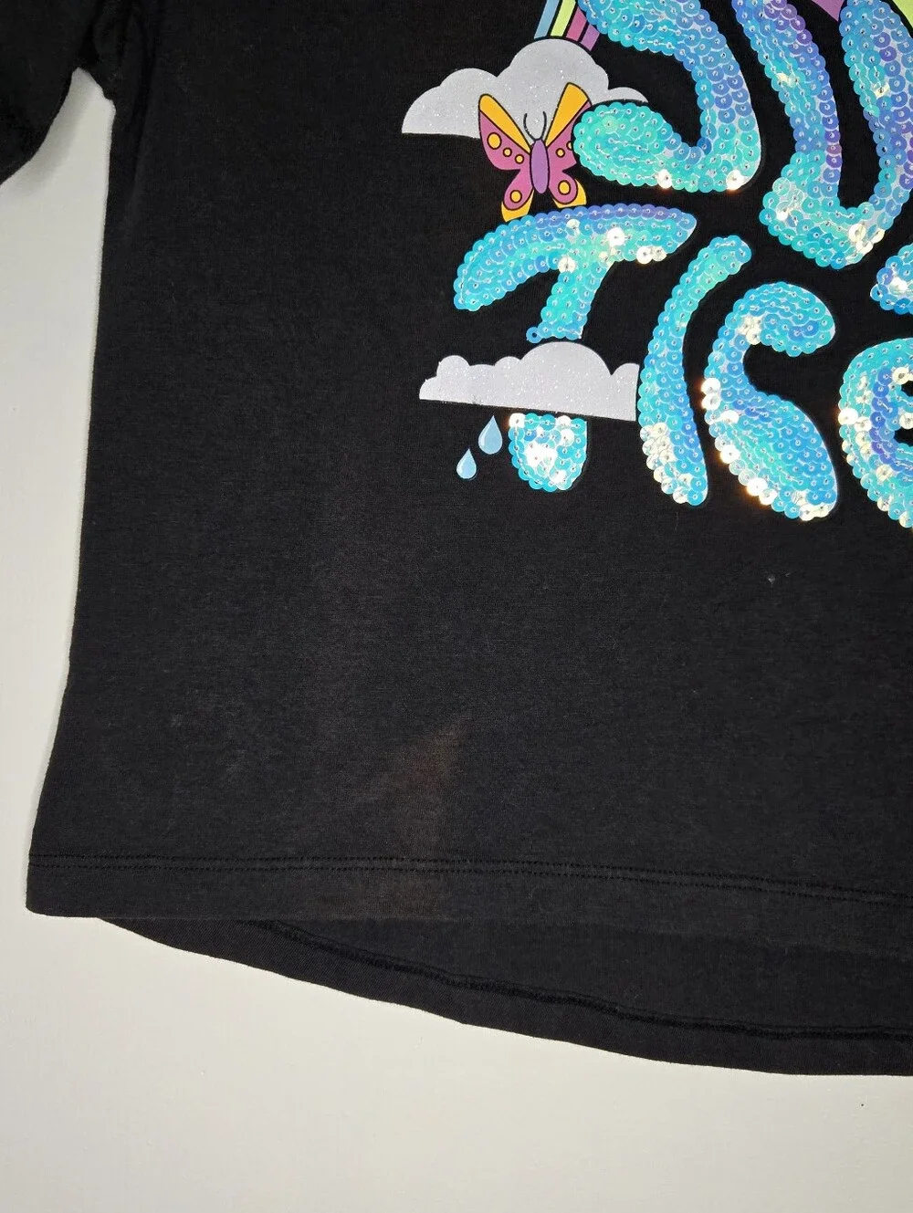 Justice Black Short Sleeve T-Shirt with Charms and Sequence Girls Medium (10)